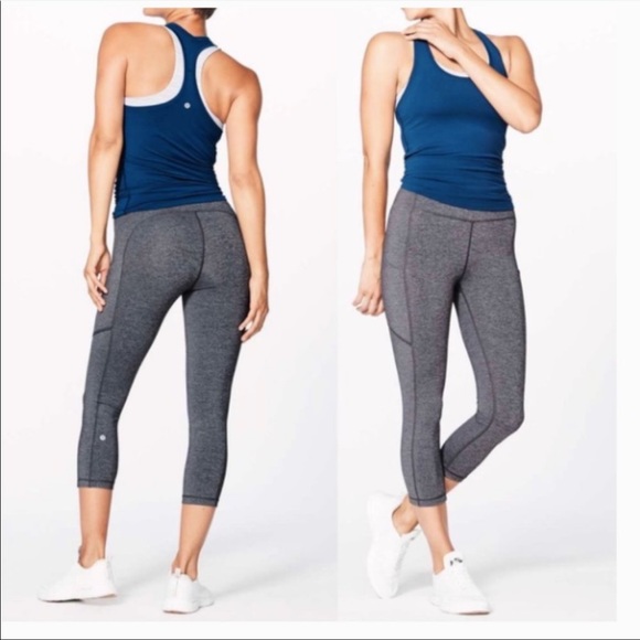 Lululemon Speed Up Crop Heathered Black Gray Leggings Size 4 - Picture 2 of 7